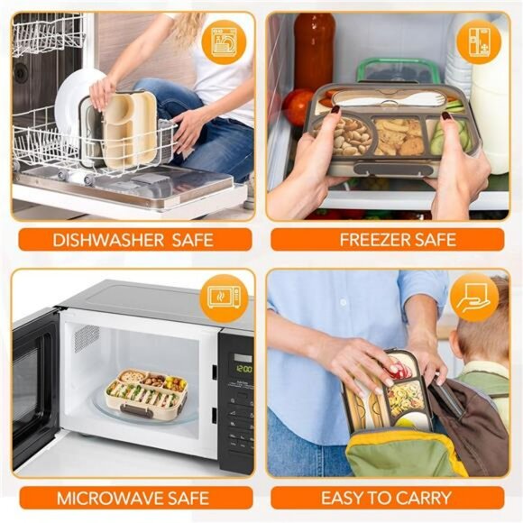 Leakproof bento lunch box 4 compartment microwave safe kids adult food container - Picture 6 of 8